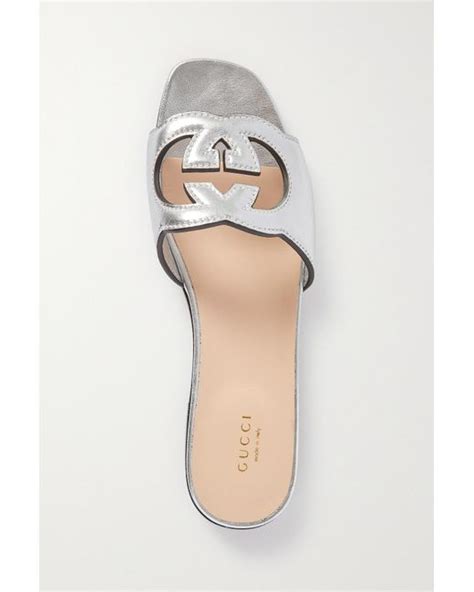 gucci beloved cutout metallic leather slides|gucci interlocking slides.